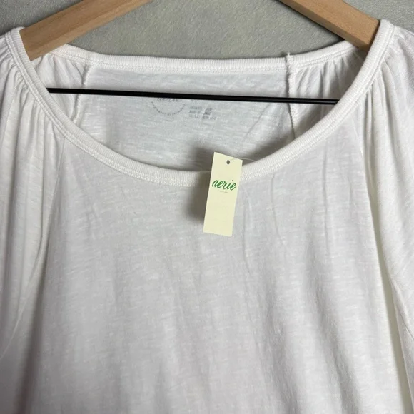Brand New Aerie Bubble Sleeve T-Shirt Cropped Relaxed Fit White size S NWT - Picture 4 of 11